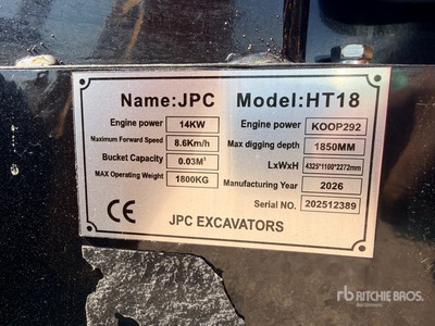 2026 JPC HT18 Minibagger (Unused)