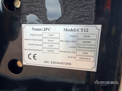 2026 JPC CT12 Mini Excavator (Unused)