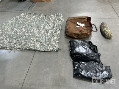 (52) Tarpaulins, (2) Tent Passageways, (3) Litefighter Shelters & Assorted Items