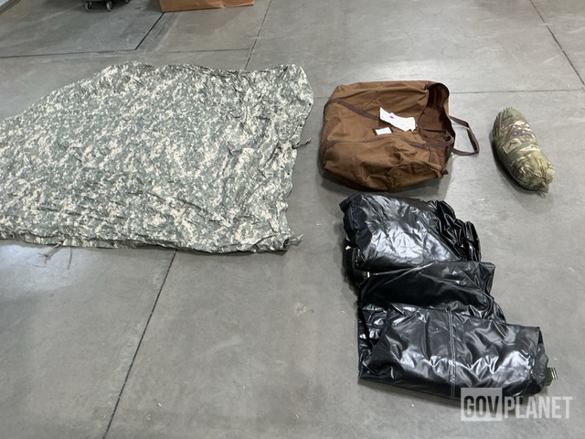 (52) Tarpaulins, (2) Tent Passageways, (3) Litefighter Shelters & Assorted Items