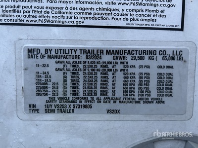 2025 Utility VS2DX 53 ft x 102 in T/A Van Trailer