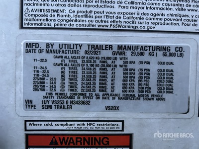 2022 Utility VS2DX 53 ft x 102 in T/A Van Trailer