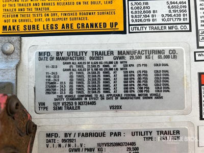 2022 Utility VS2DX 53 ft x 102 in T/A مقطورة فان