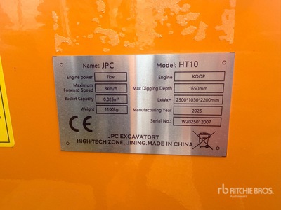 2025 JPC HT10 Wheel Excavator (Unused)