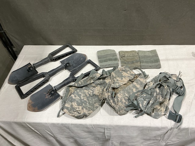 (7) Entrenching Hand Tools, (15) Individual Pouches & Assorted Items (7) Entrenching Hand Tools, (15) Individual Pouches & Assorted Items