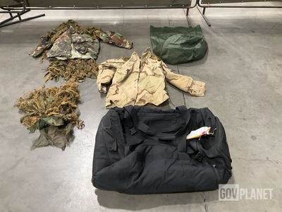 (1) Ghillie Suit Kit, (3) Duffel Bags, (22) Clothing Bags & Assorted Items