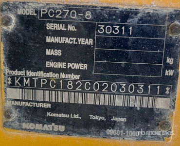 2012 Komatsu PC270-8 Excavadora de Cadenas