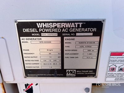 2016 Multiquip DCA15SPXU4 Generator Set