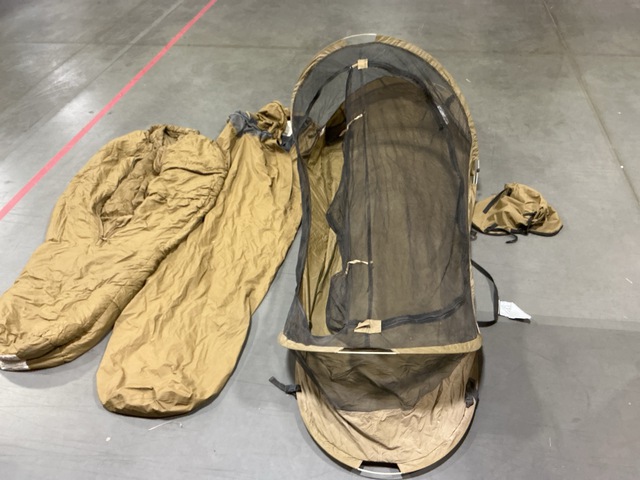 (8) Bivy Covers, (13) Sleeping Bags, (2) Pop-Up Bednets & Assorted Items