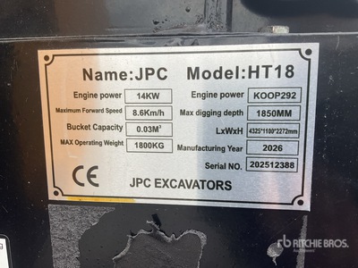 JPC HT18 Mini Excavator (Unused)