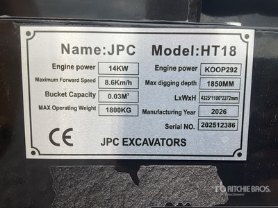 JPC HT18 Mini Excavator (Unused)