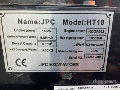 JPC HT18 Mini Excavator (Unused)