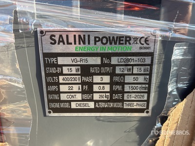 2026 Salini VG-R15 15kW Generador Portátil (Unused)