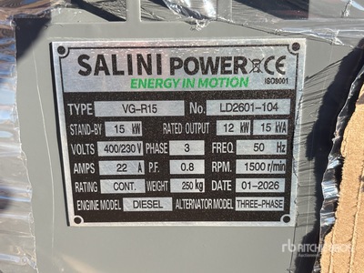 2026 Salini VG-R15 15kW Generador Portátil (Unused)