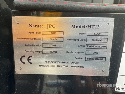 JPC HT12 Mini Excavator (Unused)