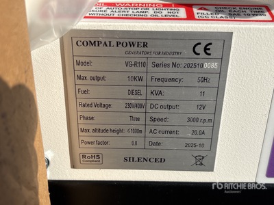 2025 Compal VG-R110 10kW Generador Portátil (Unused)