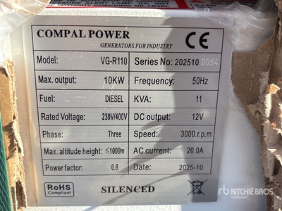 2025 Compal VG-R110 10kW Generador Portátil (Unused)