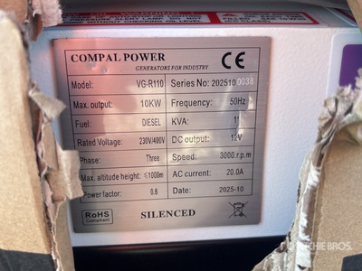 2025 Compal VG-R110 10kW Generador Portátil (Unused)