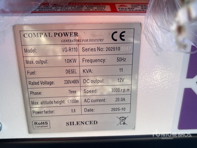 2025 Compal VG-R110 10kW Generador Portátil (Unused)