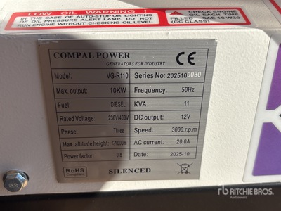 2025 Compal VG-R110 10kW Generador Portátil (Unused)