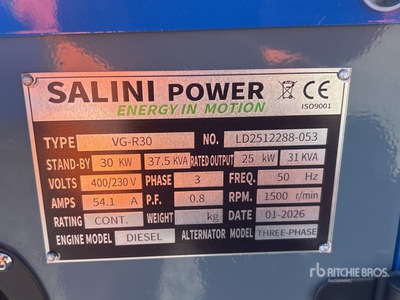 2026 Salini VG-R30 30kW Generador    (Unused)