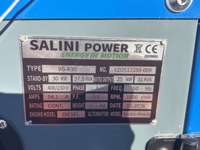 2026 Salini VG-R30 30kW Generador    (Unused)