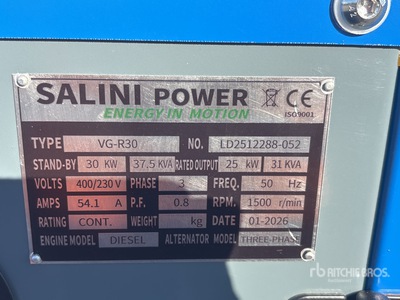 2026 Salini VG-R30 30kW Generador    (Unused)