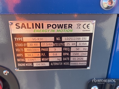 2026 Salini VG-R30 30kW Generador    (Unused)