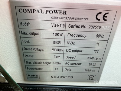 Compal VG-R110 10kW Generador Portátil (Unused)