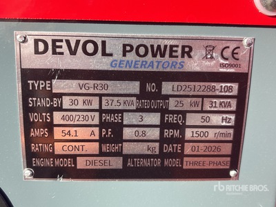 2026 Devol VG-R30 30kW Generador    (Unused)