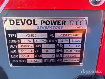 2026 Devol VG-R30 30kW Generador    (Unused)