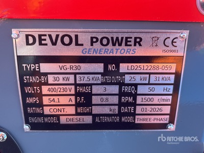 2026 Devol VG-R30 30kW Generador    (Unused)