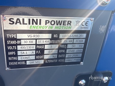 2026 Salini VG-R30 30kW Generador    (Unused)