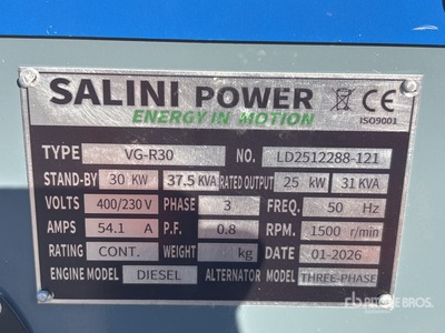 2026 Salini VG-R30 30kW Generador    (Unused)