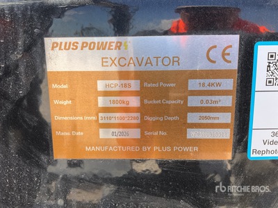 2025 Plus Power HCP-18S Mini Excavator (Unused)