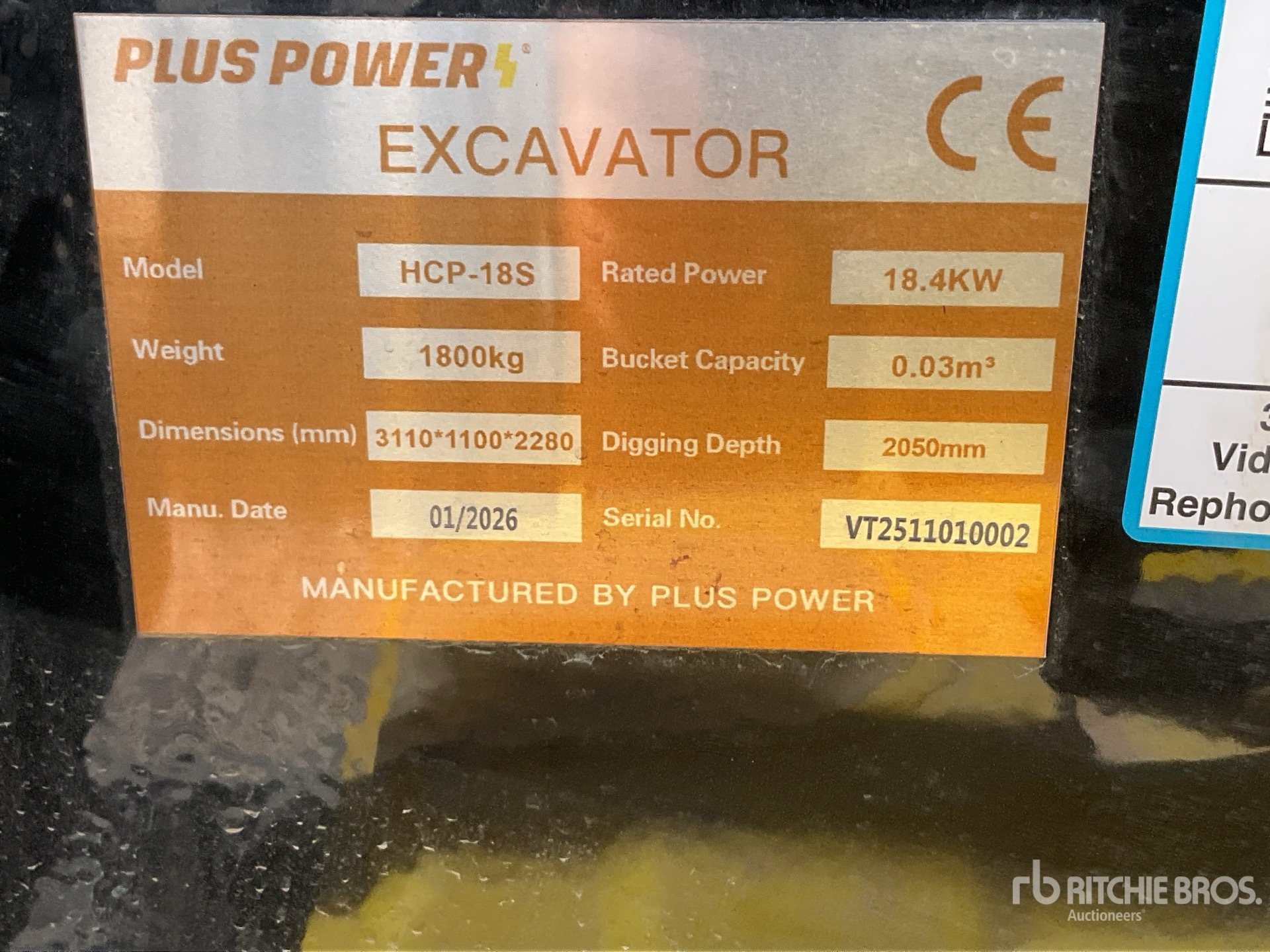 2025 Plus Power HCP-18S Mini Excavator (Unused)