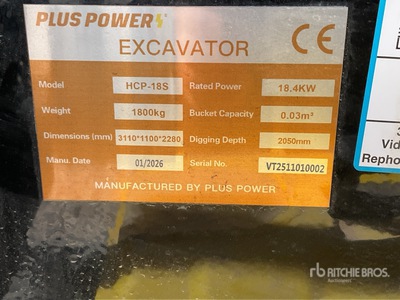 2025 Plus Power HCP-18S Mini Excavator (Unused)