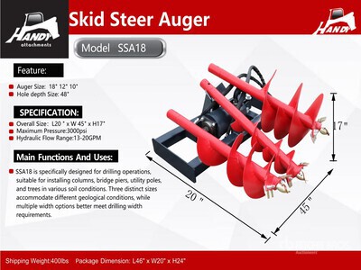 2026 Handy SSA18 Skid Steer Auger (Unused)