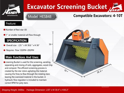 2026 Handy HESB48 Cazo criba para excavadora - Fits 4 - 10 ton (Unused)