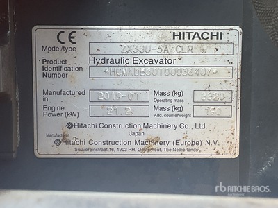 2019 Hitachi ZX33U-5A CLR Mini Excavator