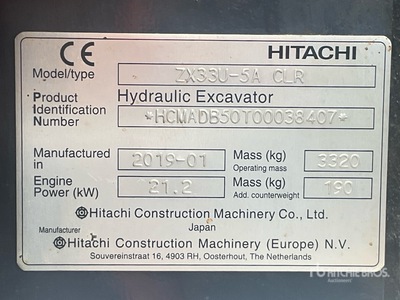2019 Hitachi ZX33U-5A Minikoparka
