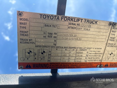 2015 Toyota 8FGCU20 4000 lb Cushion Tire Forklift (Inoperable)