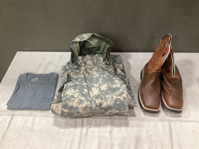 (2) Pairs of Men&rsquo;s Boots, (2) Cold Weather Parkas & Assorted Items