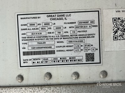 2023 Great Dane 53 ft T/A Refrigerated Trailer