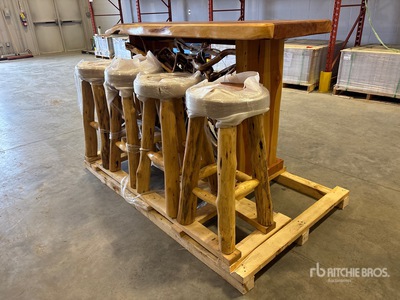 Wooden Root Design Bar Set w/ (4) Stools