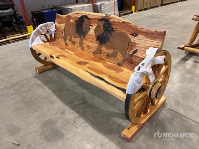 Wooden Lion Design 3 Person Bench
