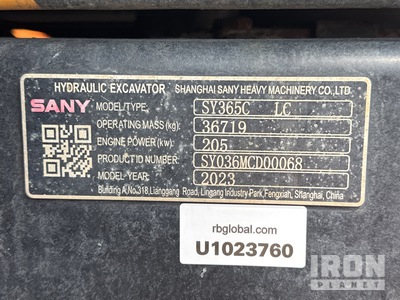 2023 Sany SY365C LC Tracked Excavator