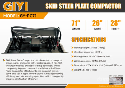 2026 GIYI GY-PC71 71 in Skid Steer Plate Compactor (Unused)