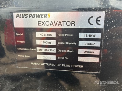 2025 Plus Power HCP-18S Mini Excavator (Unused)