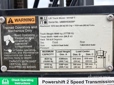 2016 Hyster H100FT 10200 lb Pneumatic Tire Carretilla Elevadora